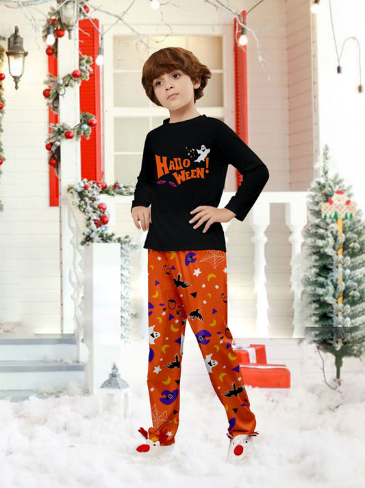 Modern Halloween parent-child pajamas set of long-sleeved two-piece devil's eyes letter-printed homewear
