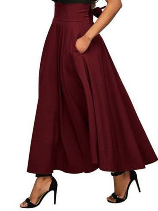 Solid Color Strap Skirt Women High Waist Midi Length Pockets