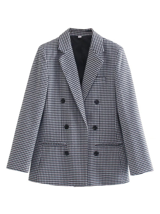 Women's Plaid Blazer Jacket - Cotton Blend - Multiple Colors Black