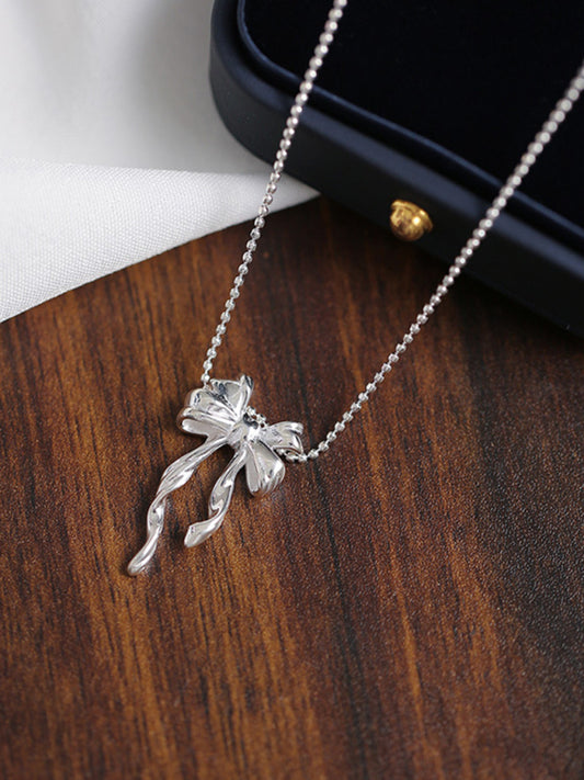 Women's Modern Sterling Silver Bow Ribbon Versatile Necklace