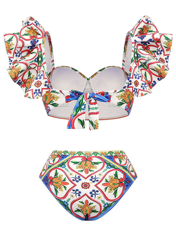 Women's Modern Ruffled Enamel Print Beach Resort Swimsuit Suit