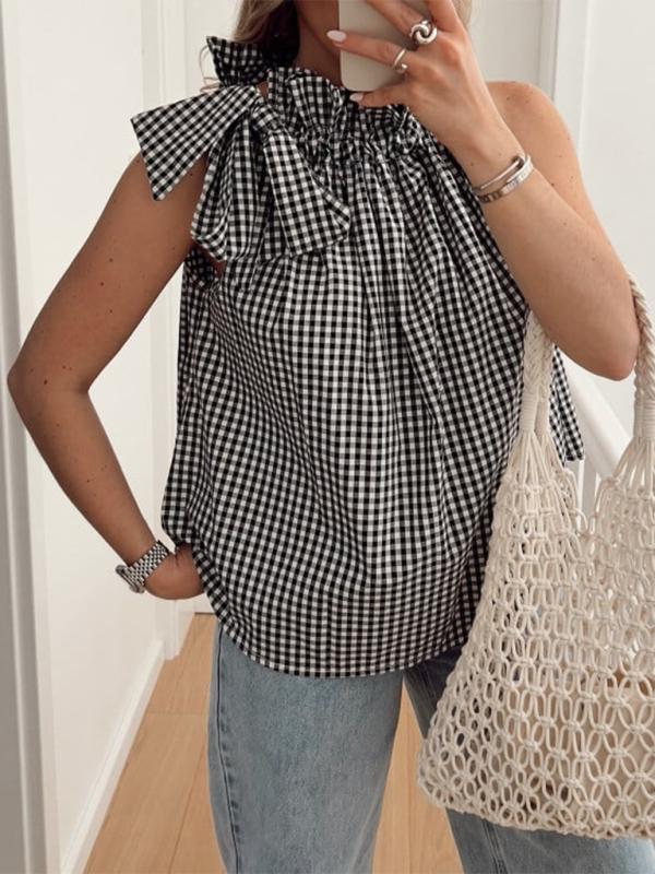 Resort Style Hot Girl Halter Sleeveless Vest Shirt Black