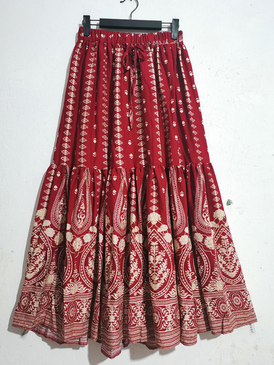 Bohemian High Waist Beach Skirt - Flowy Summer Swing Skirt