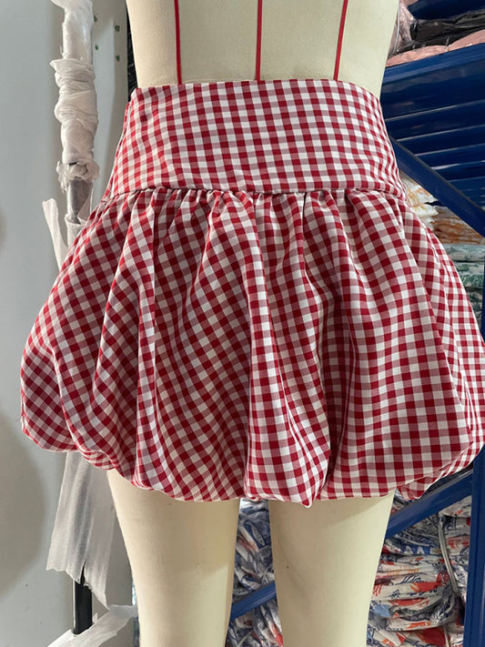 Casual Plaid A-Line Flared Mini Skirt