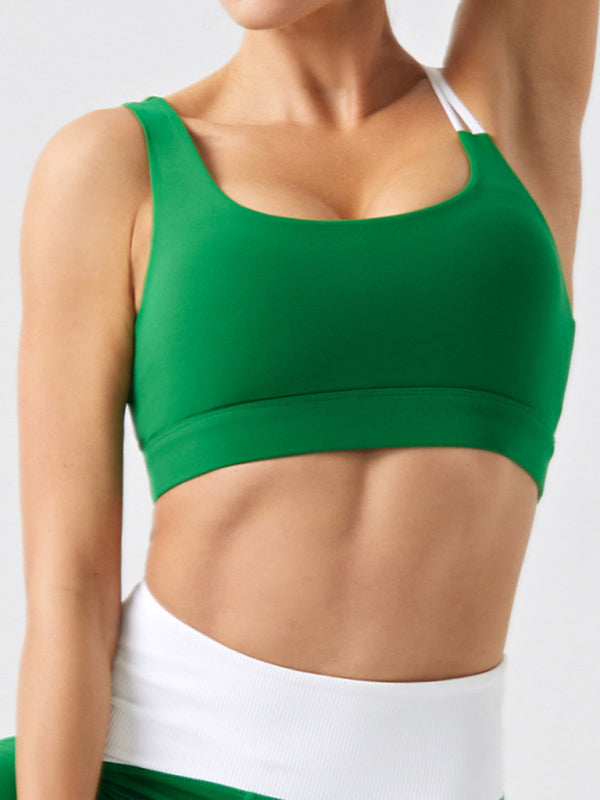 Eco-friendly recycled fabric contrast color yoga vest with chest pad Green