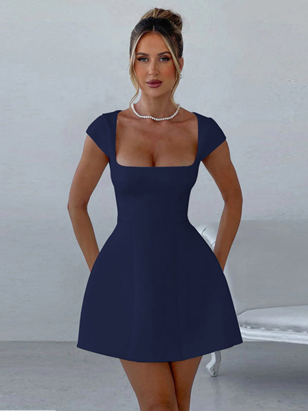 Short Sleeve Square Neck Vest A-Line Dress Champlain color