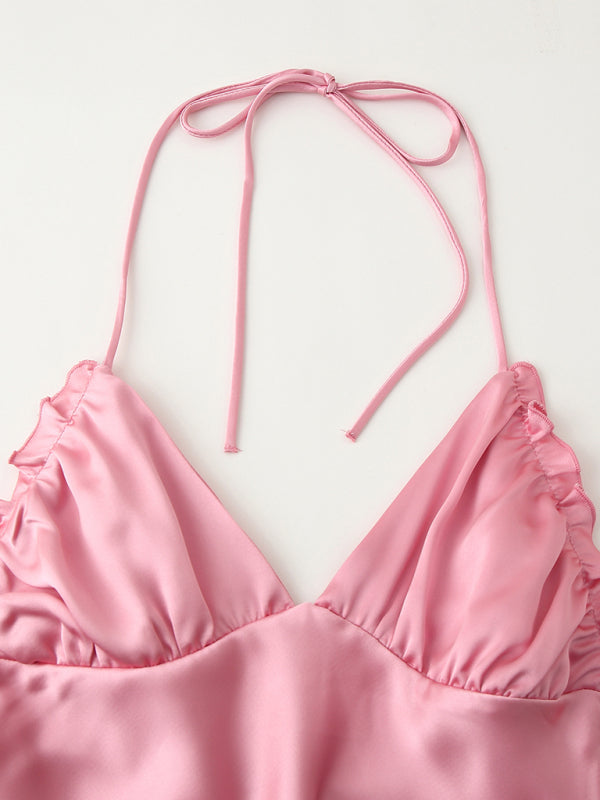 Elegant pink satin midi skirt