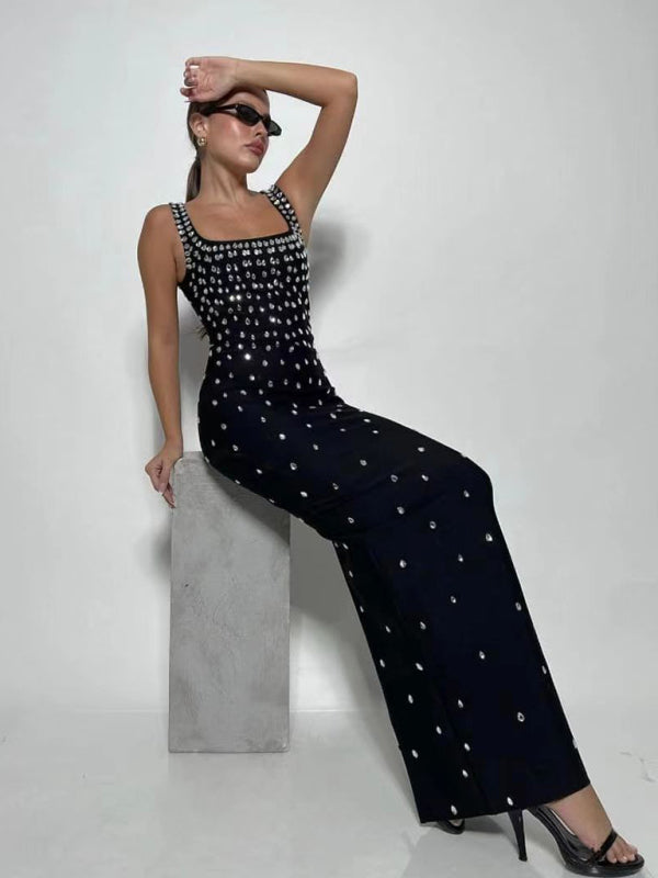 New Slim Rhinestone Bandage Dress Fashion Party Bandage Dress Black