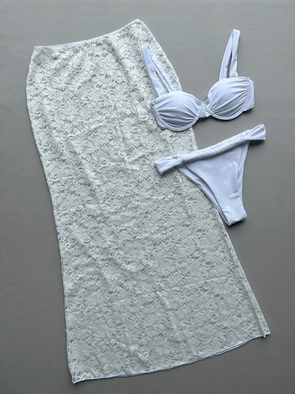 Lace skirt bikini three piece set