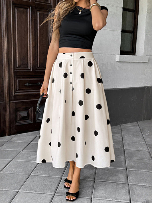 Modern mid-length umbrella skirt polka dot skirt elastic retro elegant A-line skirt