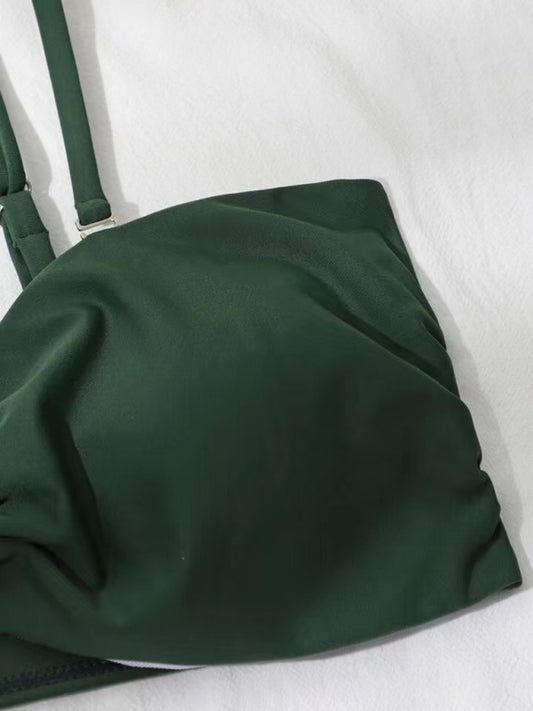 Swimsuit solid color three-piece bikini U-shaped decoration Swimsuit