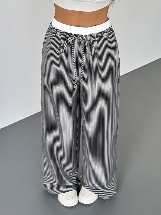 Contrast color striped casual trousers