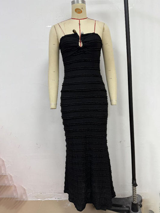 Sexy slim-fit tube top hip-hugging black dress