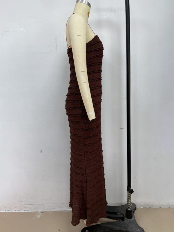 Sexy slim-fit tube top hip-hugging brown dress
