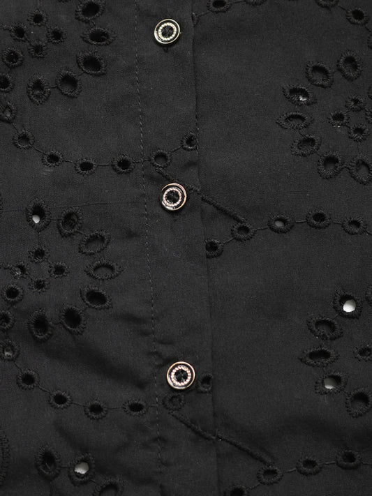 Lace Patchwork Shirt - Long Sleeve Solid Color Top