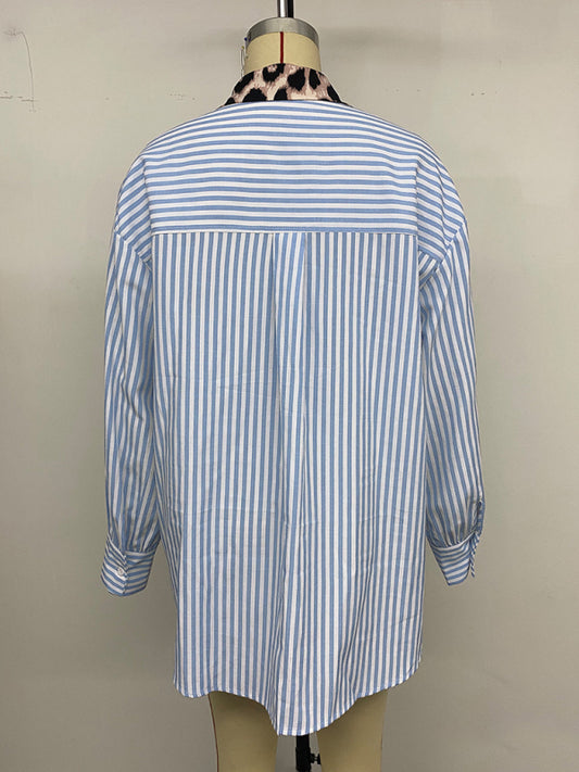 Casual holiday print striped patchwork shirt