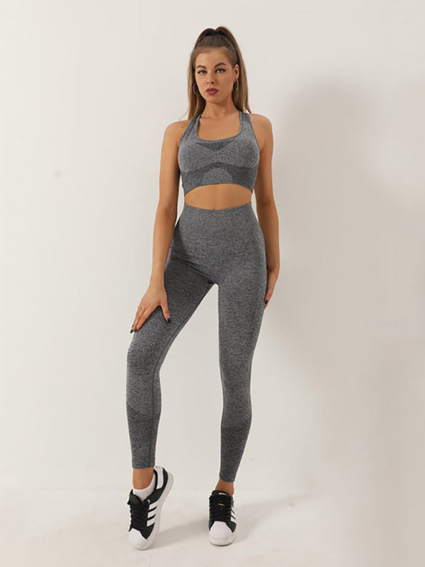Women's Seamless Athletic Set - Dotted Sports Bra & High-Waist Leggings Deep hemp gray