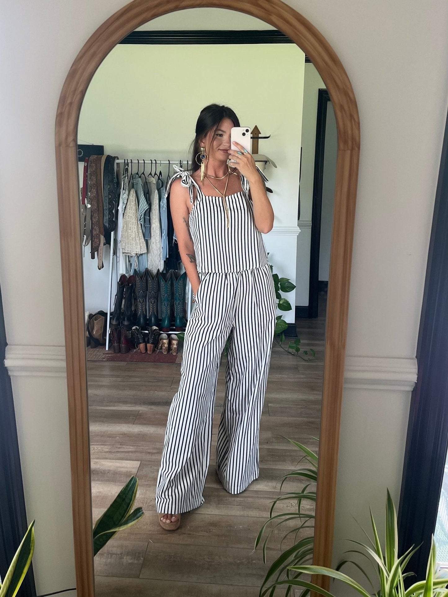 Ivory and Denim Striped Wide Leg Pants - FINAL SALE