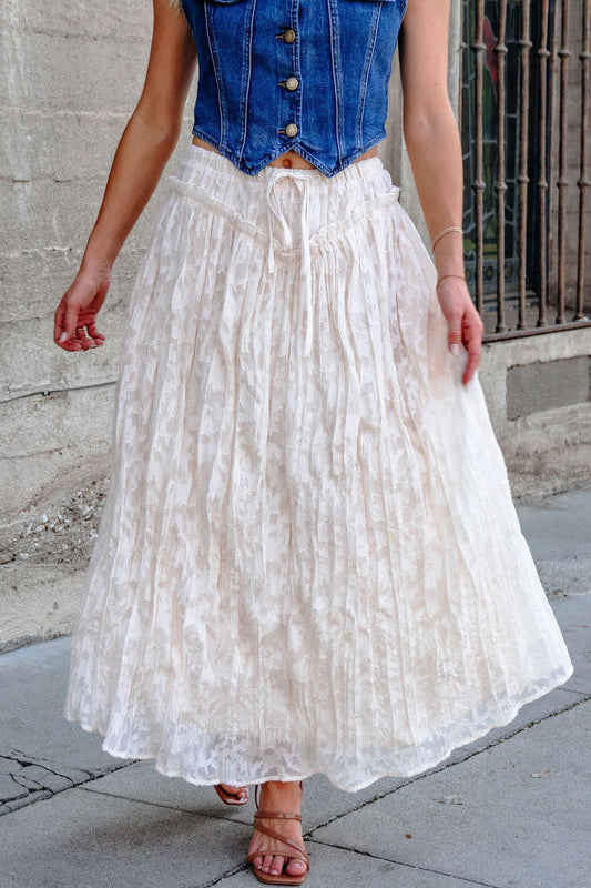 Ivory Lace Ruffled Maxi Skirt