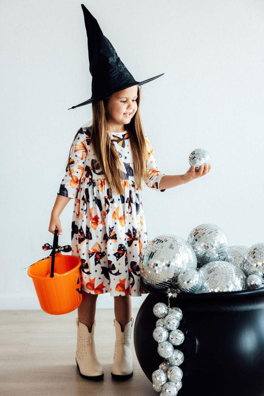 Trick or Twirl 3/4 Sleeve Pocket Twirl Dress