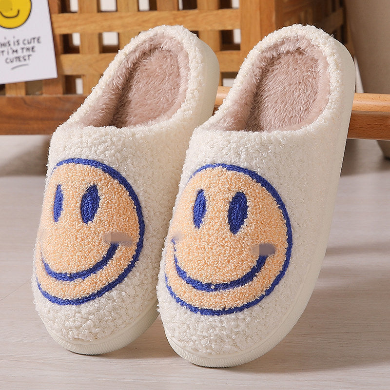 Colorful smiley face pattern cotton slippers indoor home plush warm slippers Light yellow