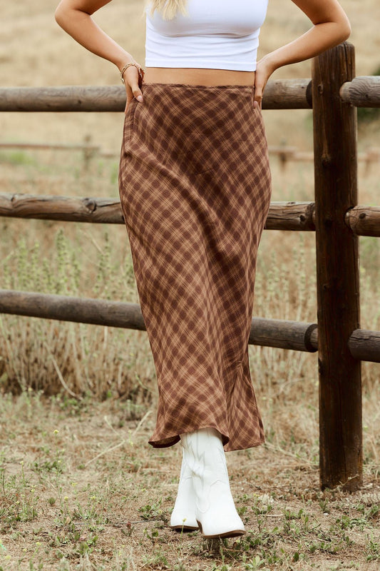 Saddle Ridge Brown Plaid Maxi Skirt - FINAL SALE