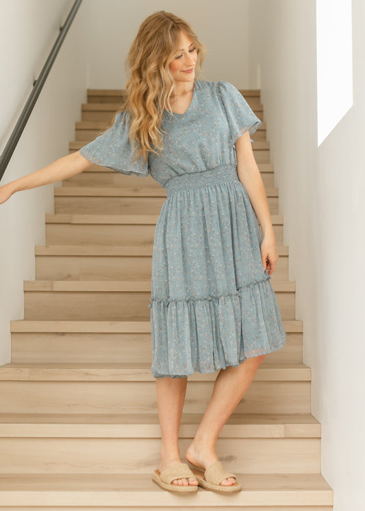 Sophie Floral Midi Dress - FINAL SALE Blue