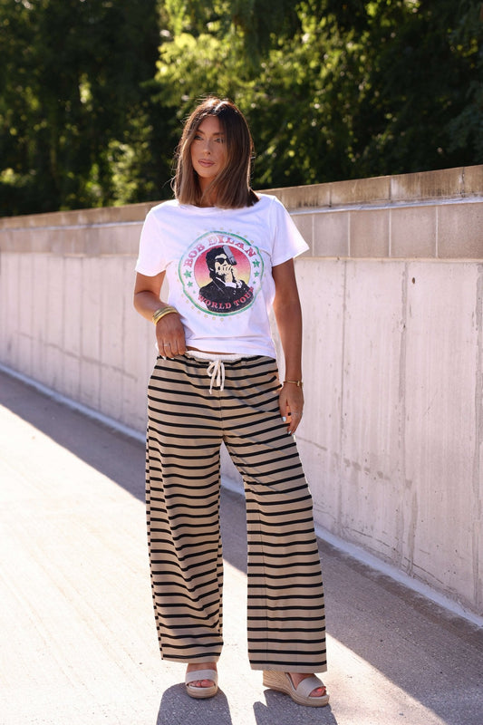 Taupe and Black Striped Drawstring Pants - FINAL SALE