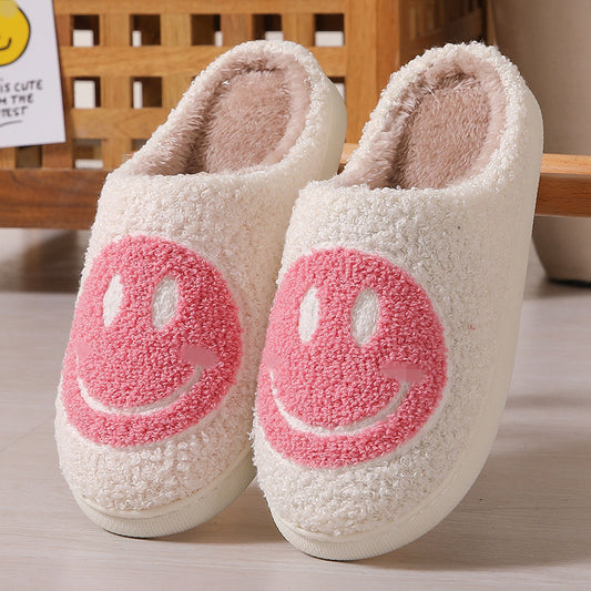 Colorful smiley face pattern cotton slippers indoor home plush warm slippers Pink