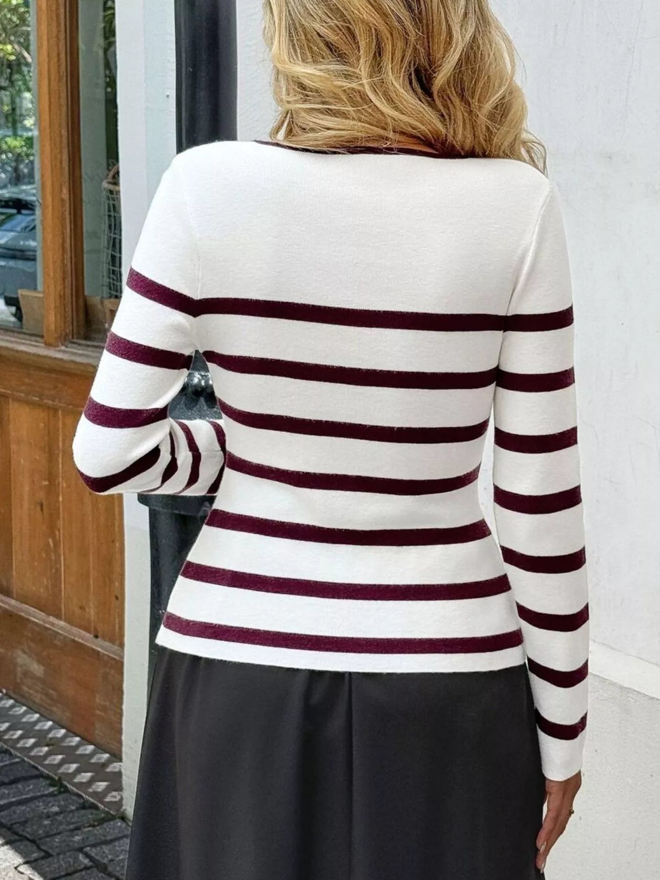 Striped Button-Up Knit Cardigan