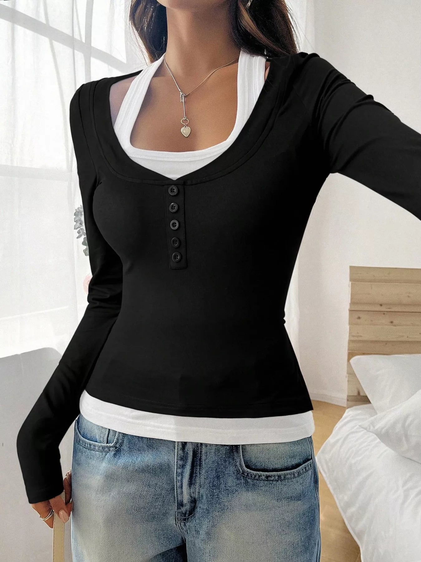 Scoop Neck Long Sleeve T-Shirt