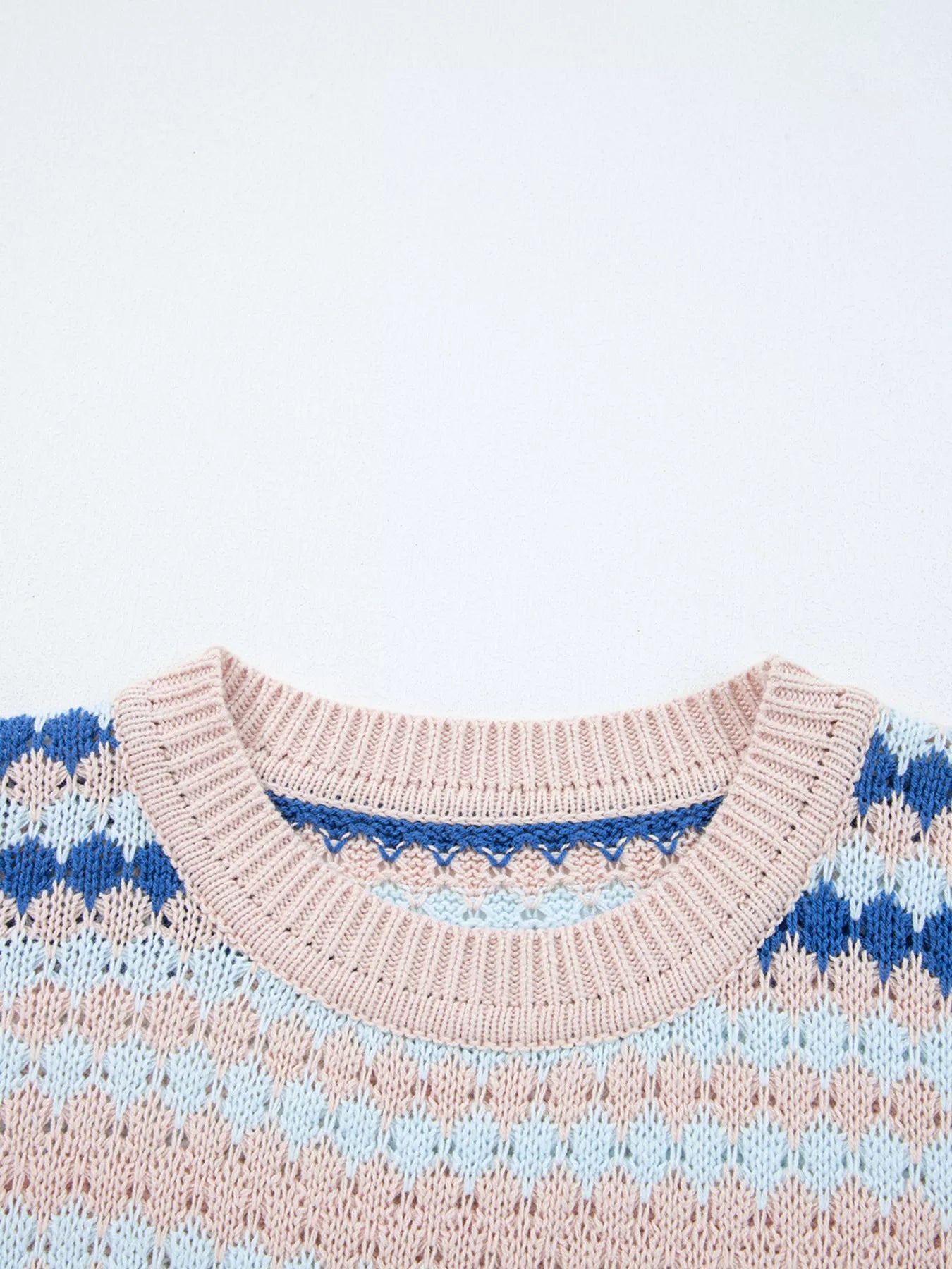 Stripe Eyelet Patterned Drop Shoulder Sweater