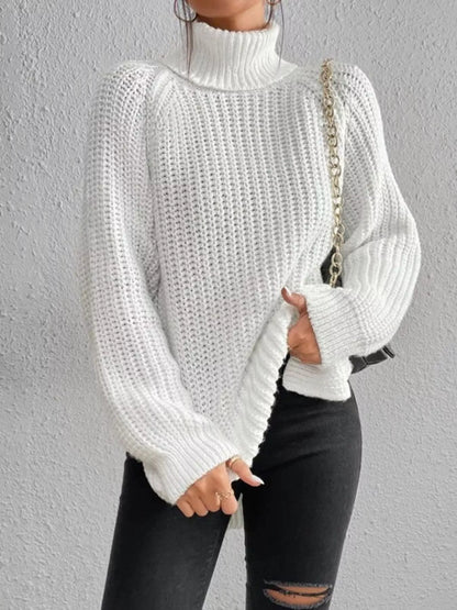 Full Size Turtleneck Long Sleeve Sweater Plus Size White