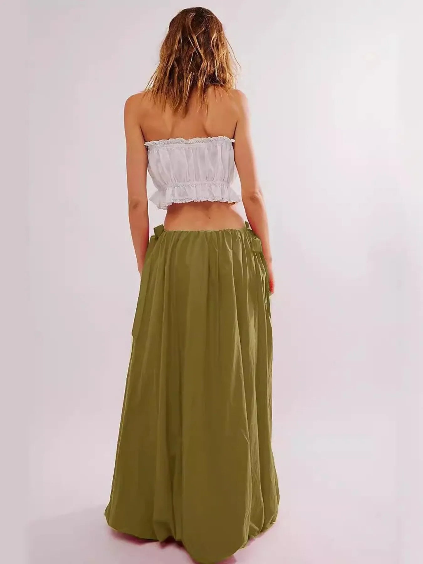 Side Bow Maxi Skirt with Pockets
