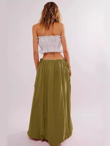 Side Bow Maxi Skirt with Pockets