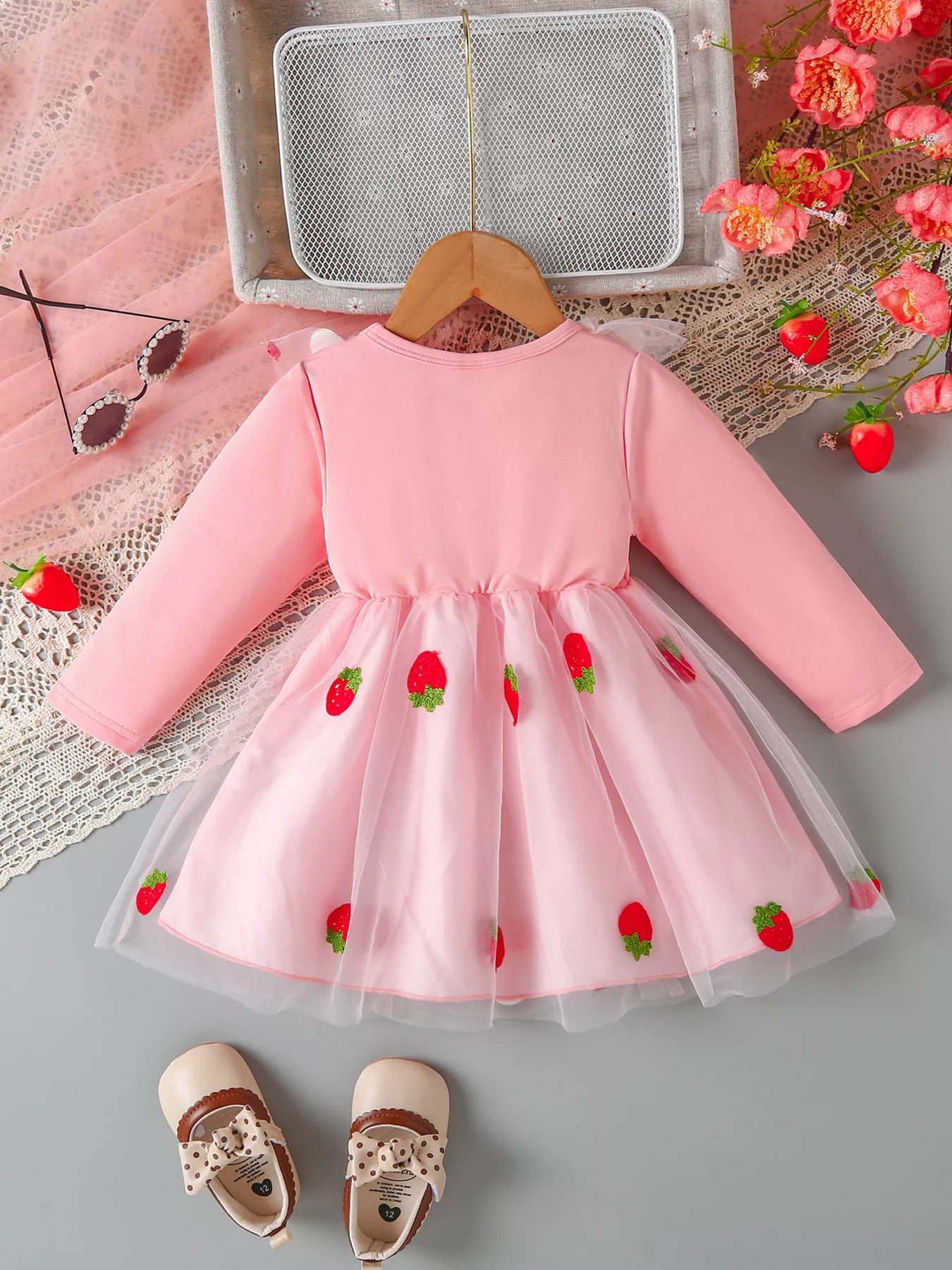 Children's Bow Decor Ruffle Trim Dress