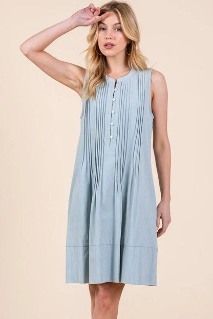 Lime 'N' Chili Denim Pintuck Detail Sleeveless Midi Dress LT DENIM