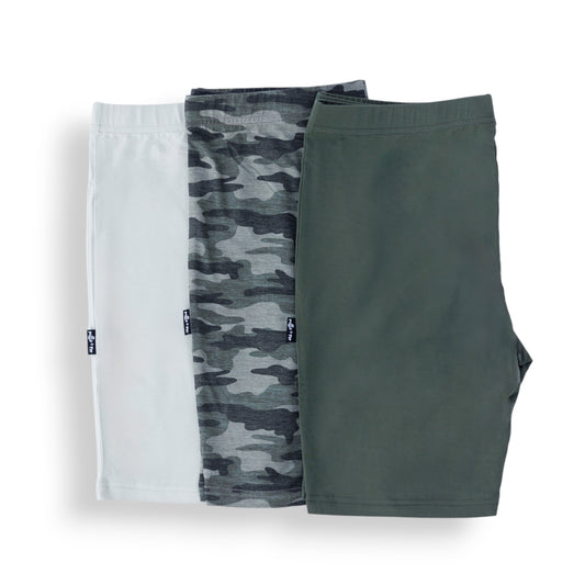 BIKER SHORTS- 3 Pack- Chris Camo, Moss + Clay