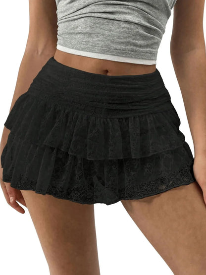 Lace Layered Mini Skirt Black