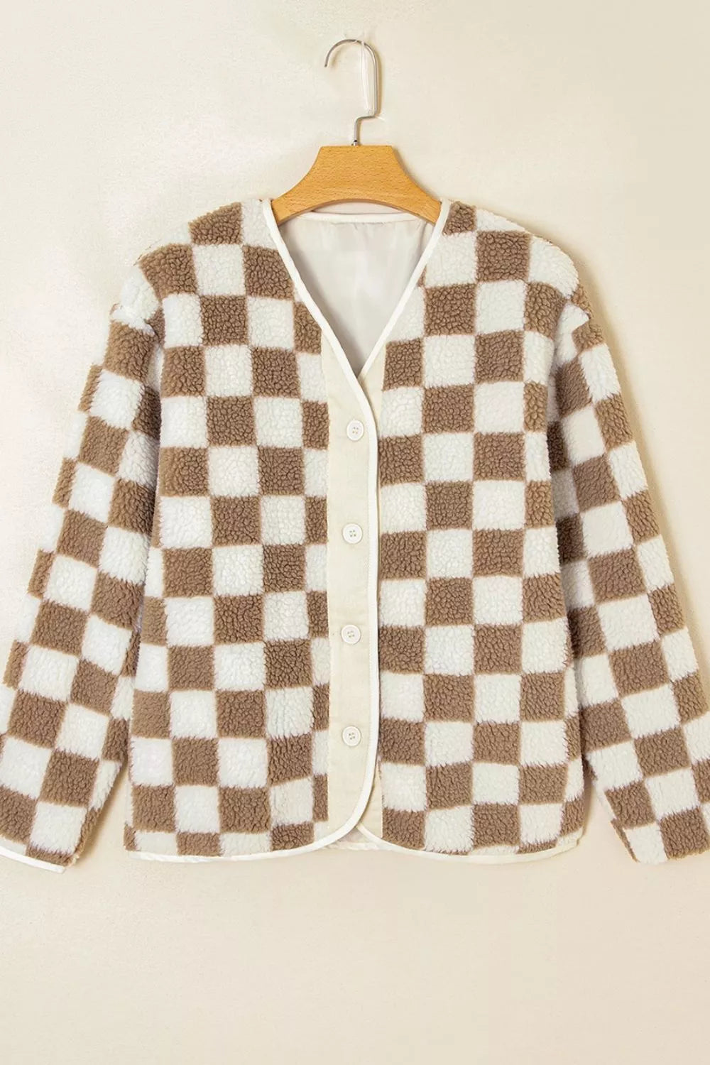 Checkered Sherpa Oversized Button Up Jacket