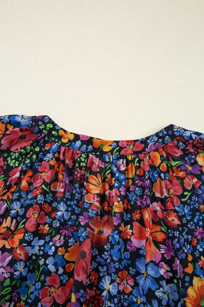 Floral Notched Flounce Sleeve Maxi Dress