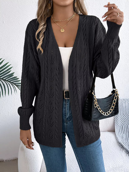 Openwork Open Front Long Sleeve Cardigan