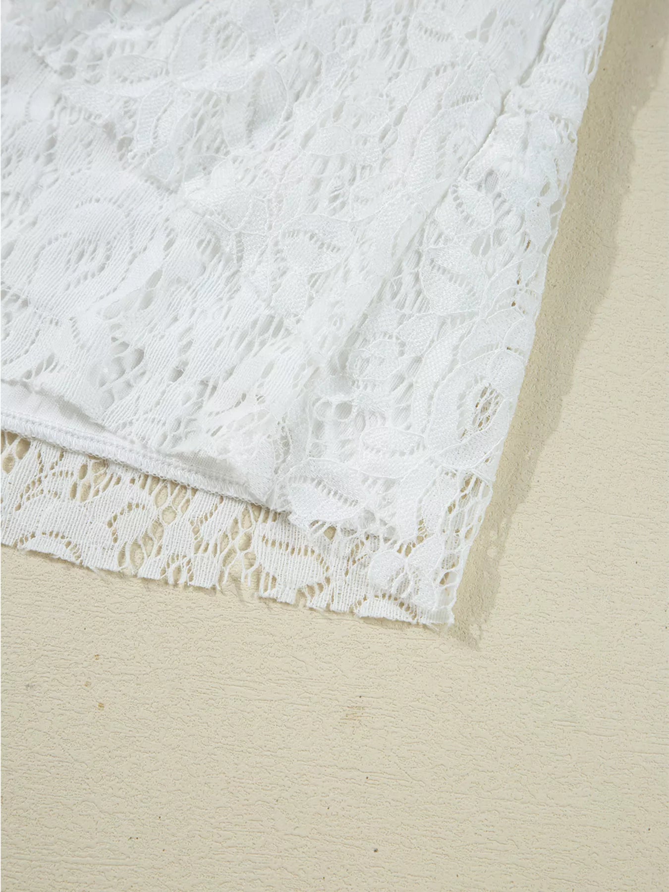 Tie Neck Lace Ruffle Detail Long Sleeve Blouse