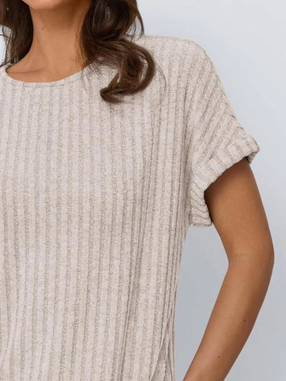 Casual Ribbed Knit Short Sleeve T-Shirt