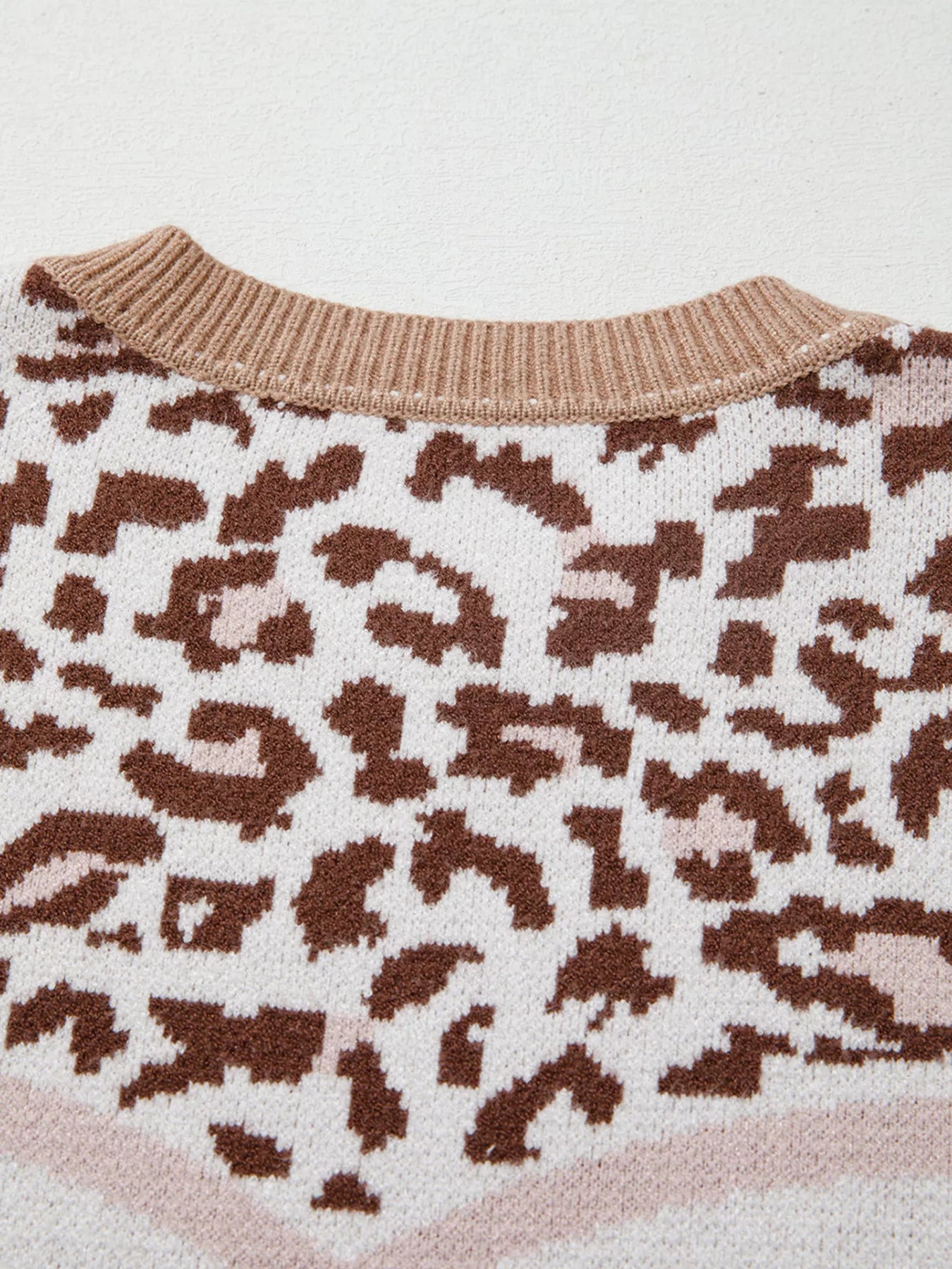Leopard Color Block Knit Round Neck Baggy Sweater