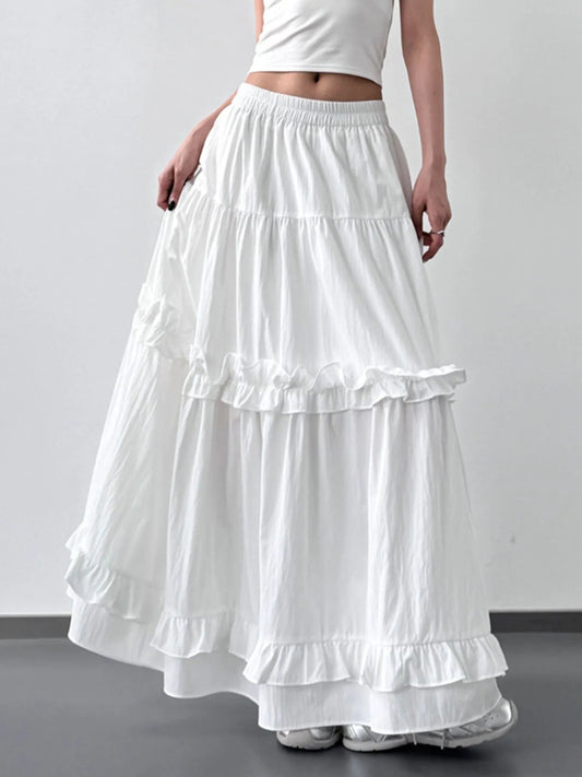 Elastic Waist Ruffle Maxi Skirt