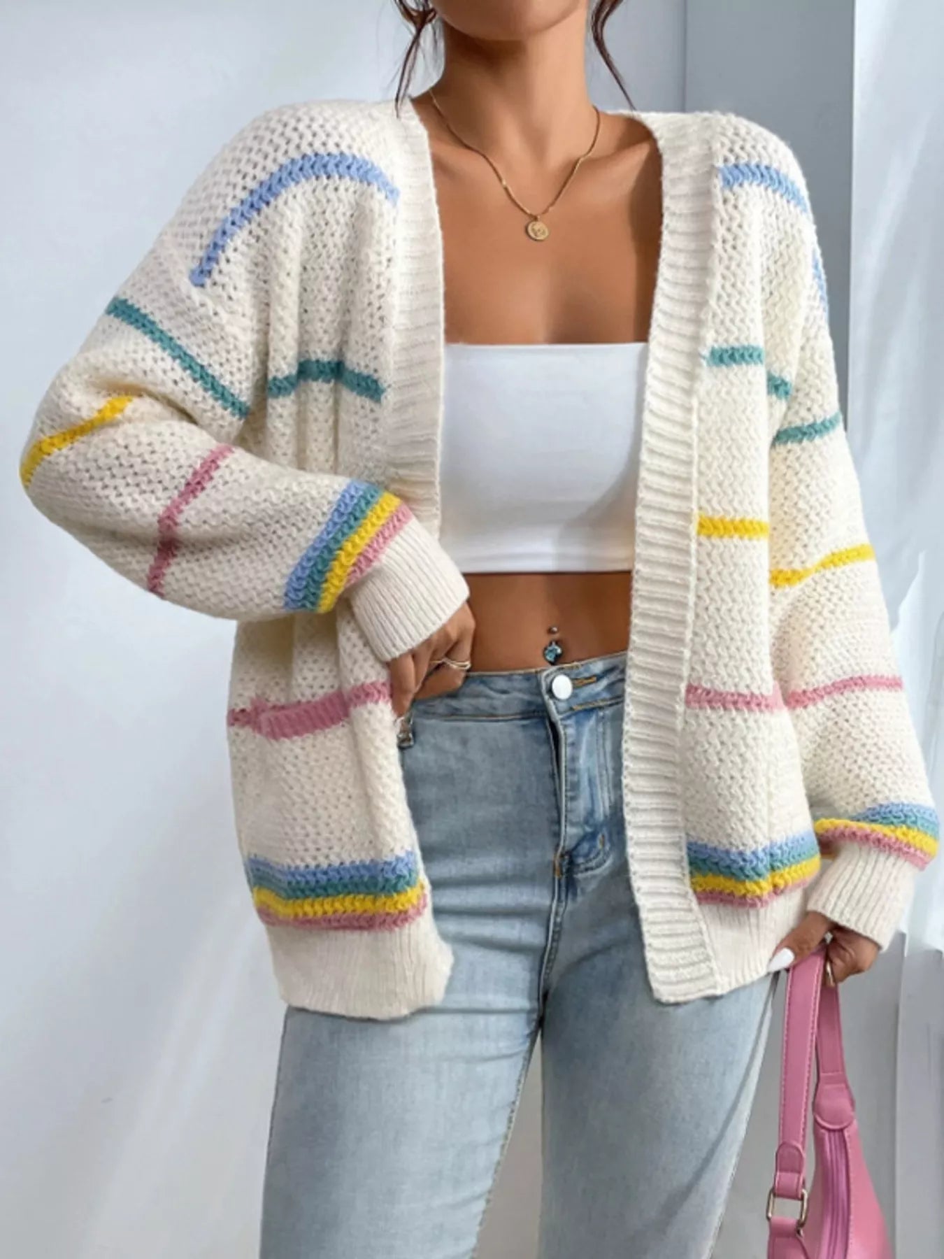 Striped Knit Open Front Cardigan
