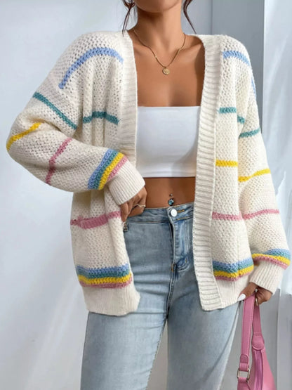Striped Knit Open Front Cardigan