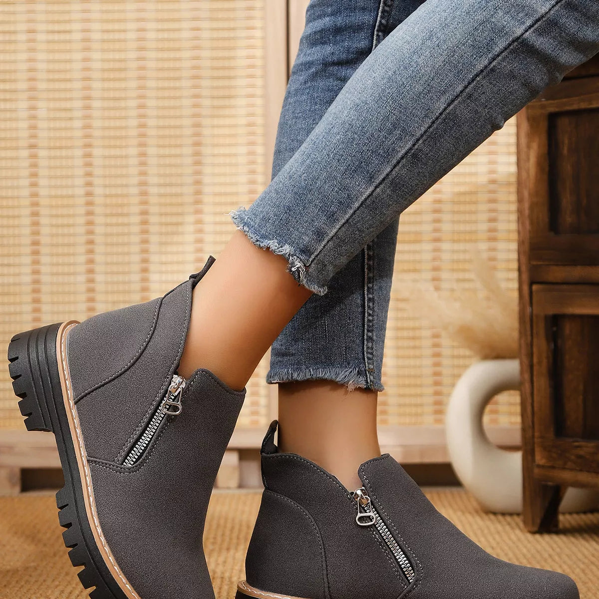 Ankle Boots with Zipper Accent