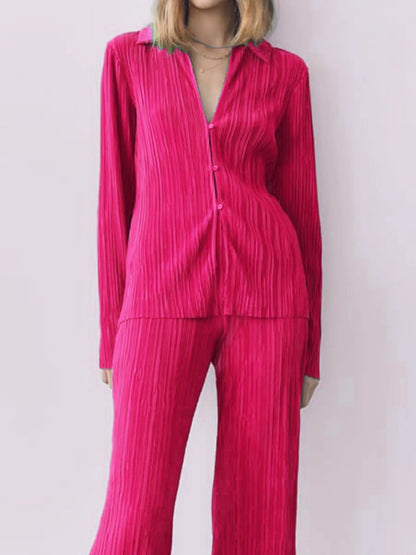 Texture Long Sleeve Top and Pants Lounge Set